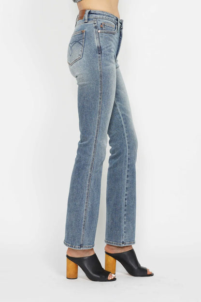 Judy Blue Full Size Tummy Control Back Embroidered Pocketed Bootcut Jeans plus Size - MeeeShop Women's Fashion