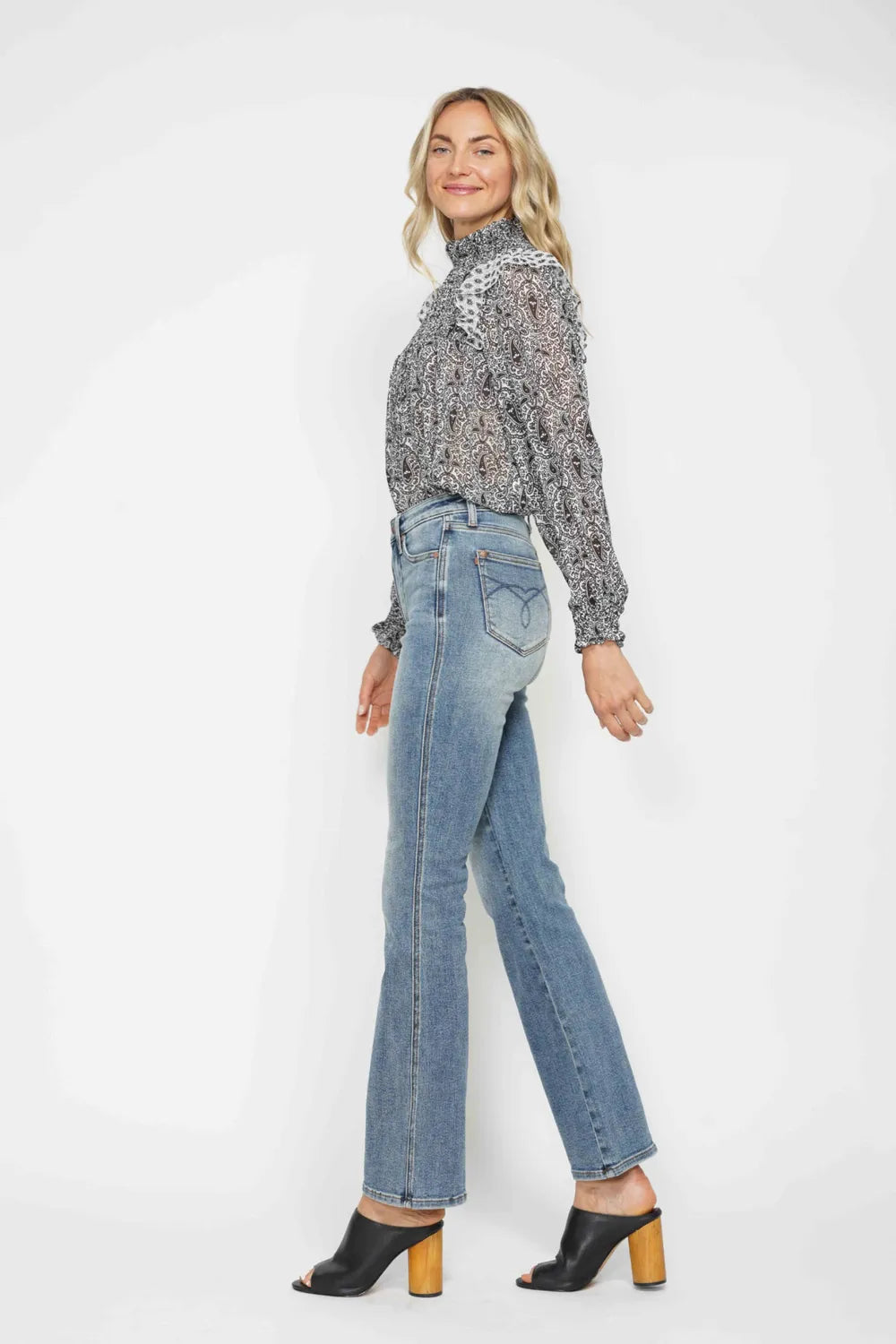 Judy Blue Full Size Tummy Control Back Embroidered Pocketed Bootcut Jeans plus Size - MeeeShop Women's Fashion