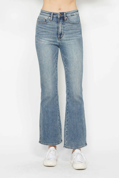 Judy Blue Full Size Tummy Control Back Embroidered Pocketed Bootcut Jeans plus Size - MeeeShop Women's Fashion
