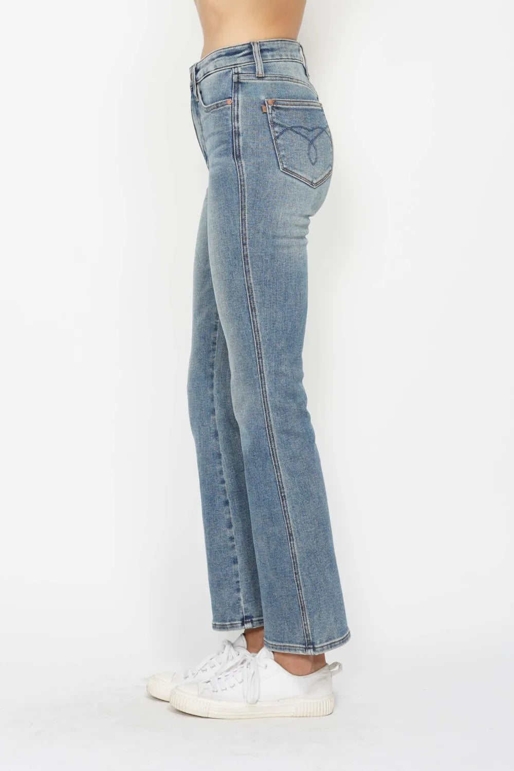 Judy Blue Full Size Tummy Control Back Embroidered Pocketed Bootcut Jeans plus Size - MeeeShop Women's Fashion