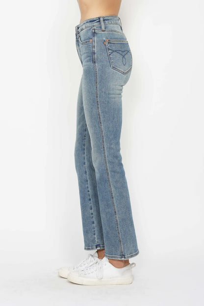 Judy Blue Full Size Tummy Control Back Embroidered Pocketed Bootcut Jeans plus Size - MeeeShop Women's Fashion