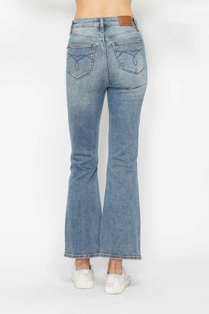 Judy Blue Full Size Tummy Control Back Embroidered Pocketed Bootcut Jeans plus Size - MeeeShop Women's Fashion