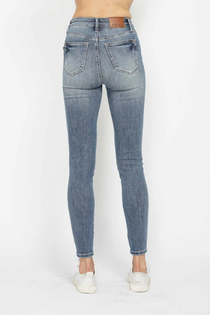 Judy Blue Full Size Tummy Control Contrast Wash Skinny Jeans in Medium view 2 - Curvy Fit - Judy Jeans (bottom)