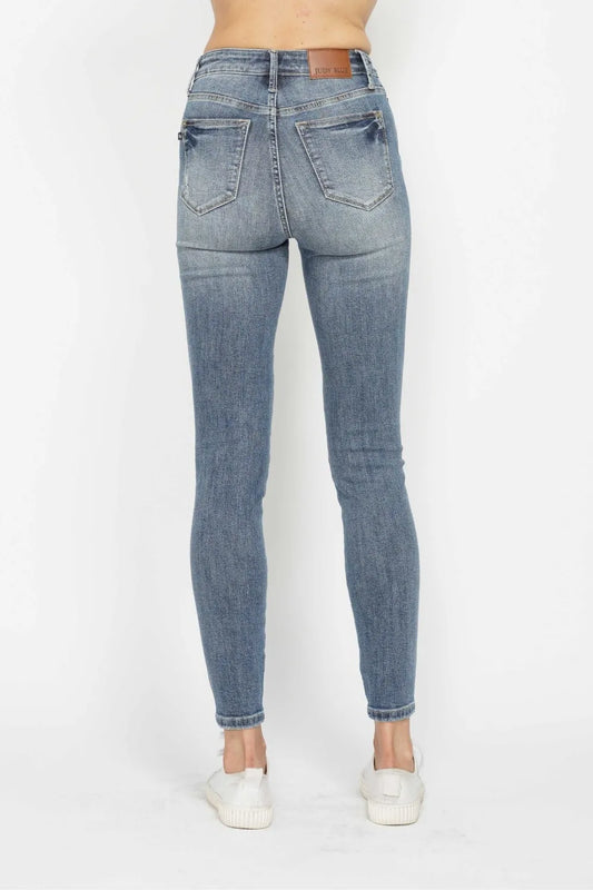 Judy Blue Full Size Tummy Control Contrast Wash Skinny Jeans in Medium view 2 - Curvy Fit - Judy Jeans (bottom)
