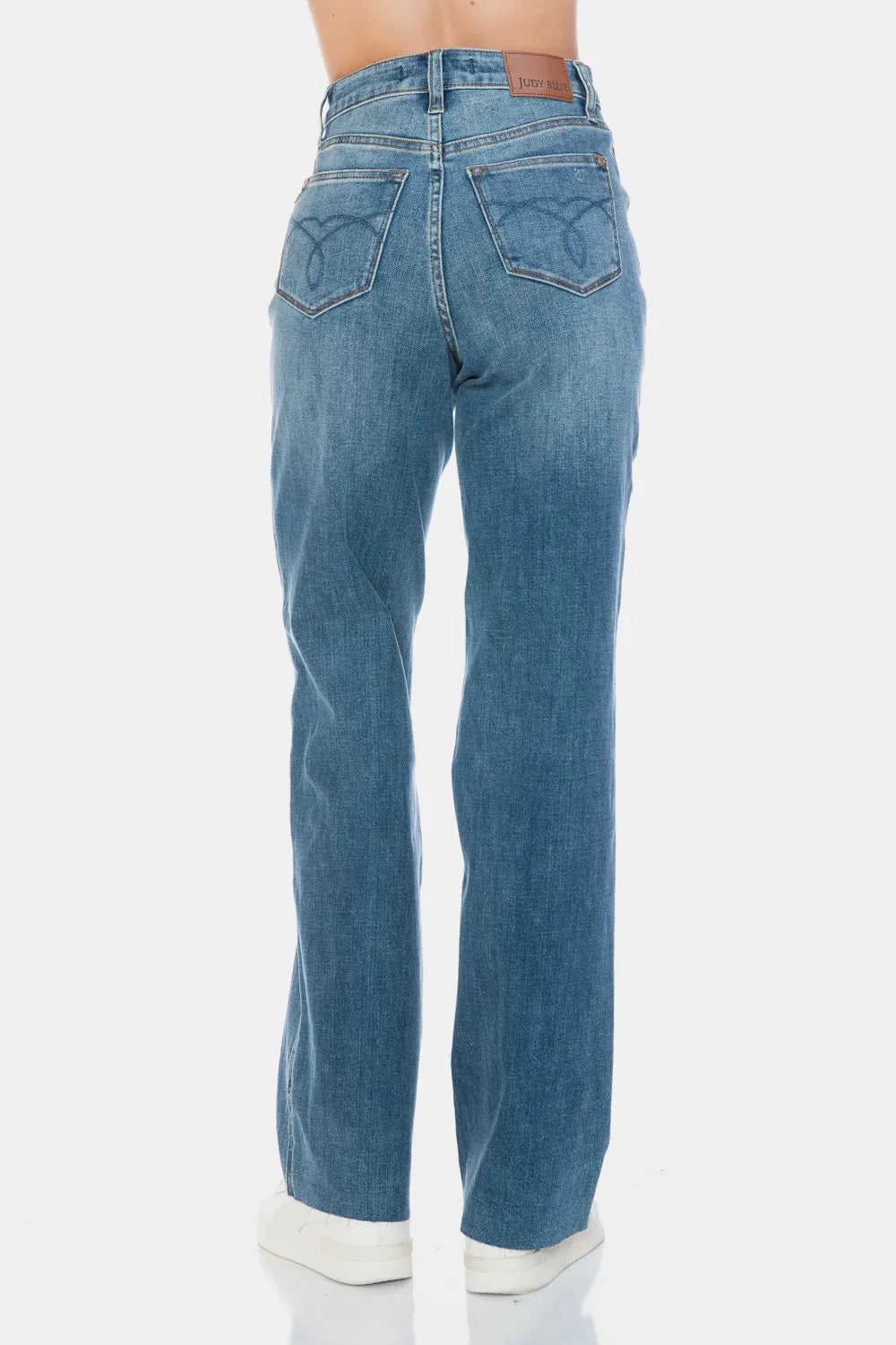 Judy Blue Full Size Tummy Control Cut Raw Hem Straight Jeans - MeeeShop Women's Fashion