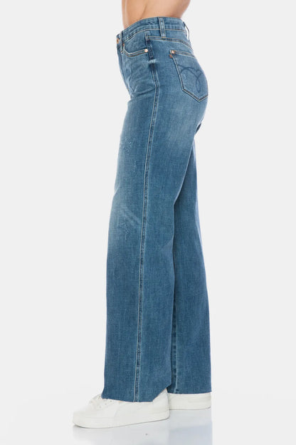 Judy Blue Full Size Tummy Control Cut Raw Hem Straight Jeans - MeeeShop Women's Fashion