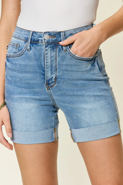 Judy Blue Full Size Tummy Control High Waist Denim Shorts in Medium view 4 - High-Waisted - Judy Shorts (bottom)
