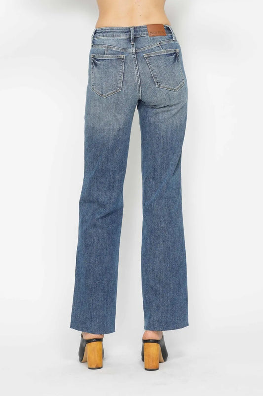 Judy Blue Full Size Tummy Control Straight Jeans in Medium view 2 - Curvy Fit - Judy Blue Tummy Jeans (bottom)