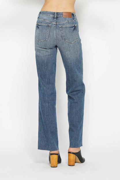Judy Blue Full Size Tummy Control Straight Jeans in Medium view 3 - Curvy Fit - Judy Blue Tummy Jeans (bottom)