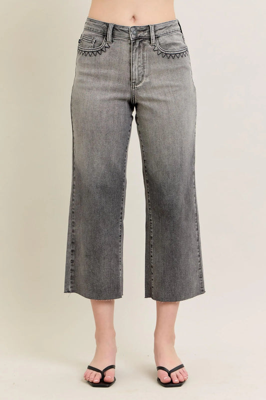 Judy Blue Full Size Wide Leg Capris Jeans plus Size in Gray - Curvy Fit - Judy Blue Wide Jeans (bottom)