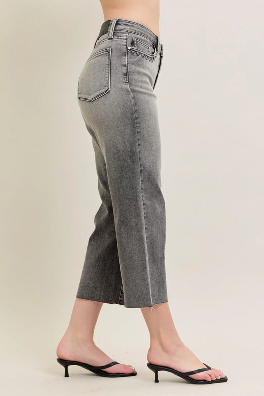 Judy Blue Full Size Wide Leg Capris Jeans plus Size in Gray view 2 - Curvy Fit - Judy Blue Wide Jeans (bottom)