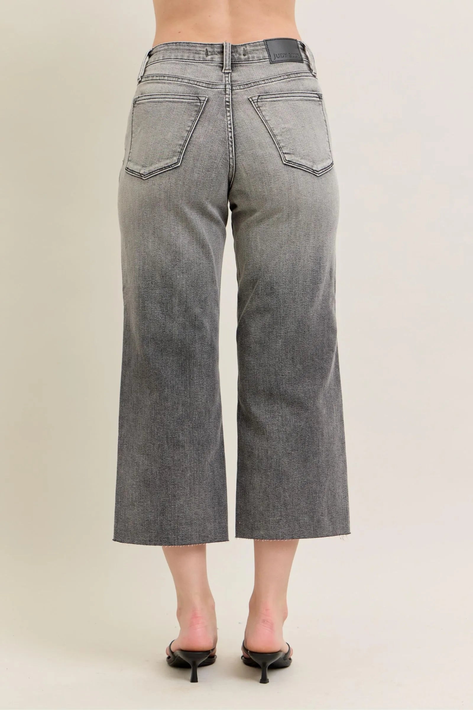 Judy Blue Full Size Wide Leg Capris Jeans plus Size in Gray view 3 - Curvy Fit - Judy Blue Wide Jeans (bottom)
