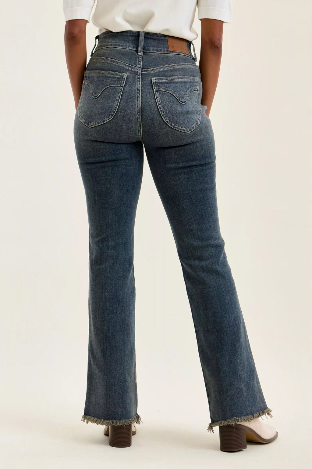Judy Blue High Waist Double Button Frayed Hem Jeans MD view 3 (bottom) - judy jeans, judy hem jeans, ju - shop at us.meeeshop