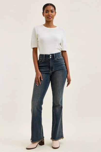 judy blue high Judy Blue High Waist Double Button Frayed Hem Jeans view 6 (bottom) - shop at us.meeeshop