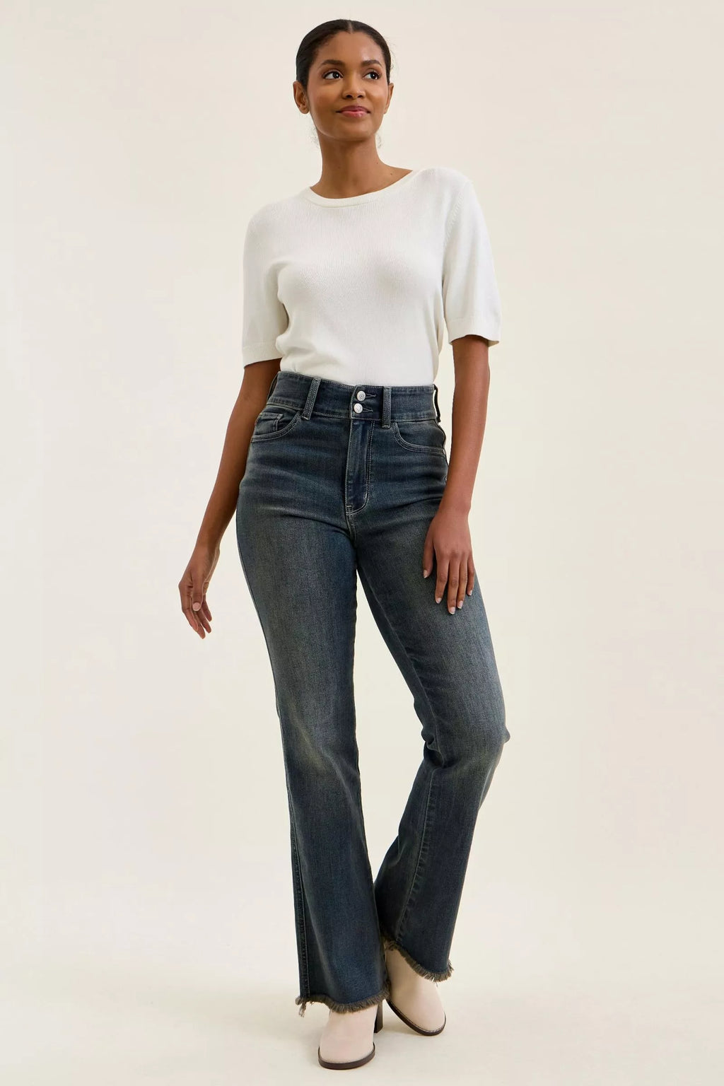 Judy Blue High Waist Double Button Frayed Hem Jeans MD view 7 (bottom) - judy jeans, judy hem jeans, ju - shop at us.meeeshop