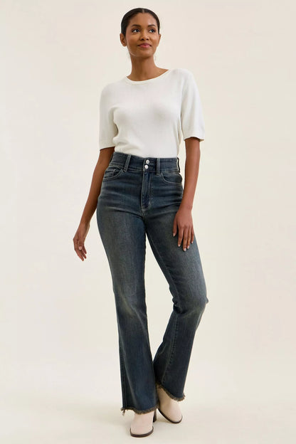 judy blue high Judy Blue High Waist Double Button Frayed Hem Jeans view 7 (bottom) - shop at us.meeeshop