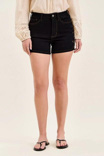 judy blue high Judy Blue High Waist Slim Denim Short with Star Studded BK (bottom) - shop at us.meeeshop