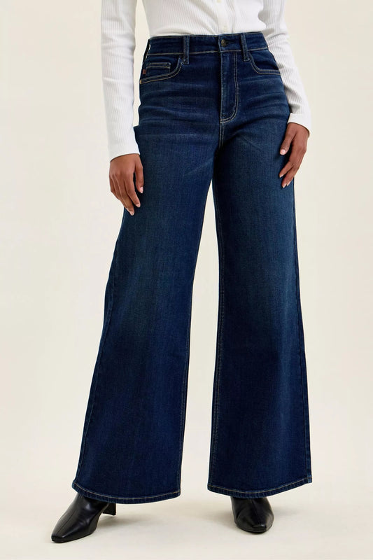 judy blue high Judy Blue High-waisted Wide-leg Dark Wash Jeans DK (bottom) - shop at us.meeeshop