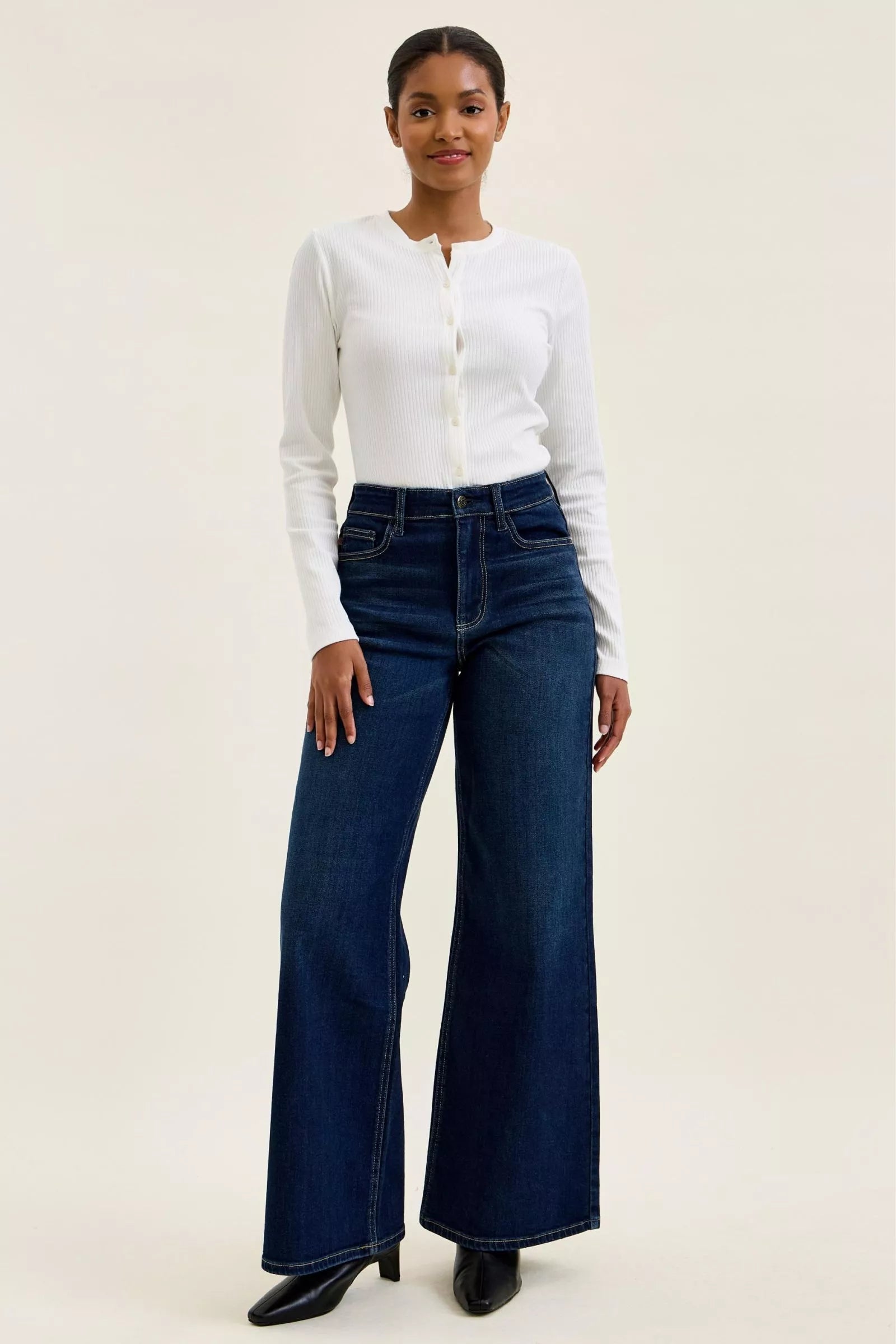 judy blue high Judy Blue High-waisted Wide-leg Dark Wash Jeans view 6 (bottom) - shop at us.meeeshop