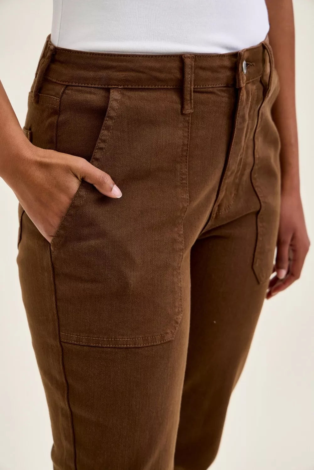 Judy Blue High Waist Aurora Weekender Jeans with Knee Darts C Mahogany MAHOGANY view 4 (bottom) - shop at us.meeeshop