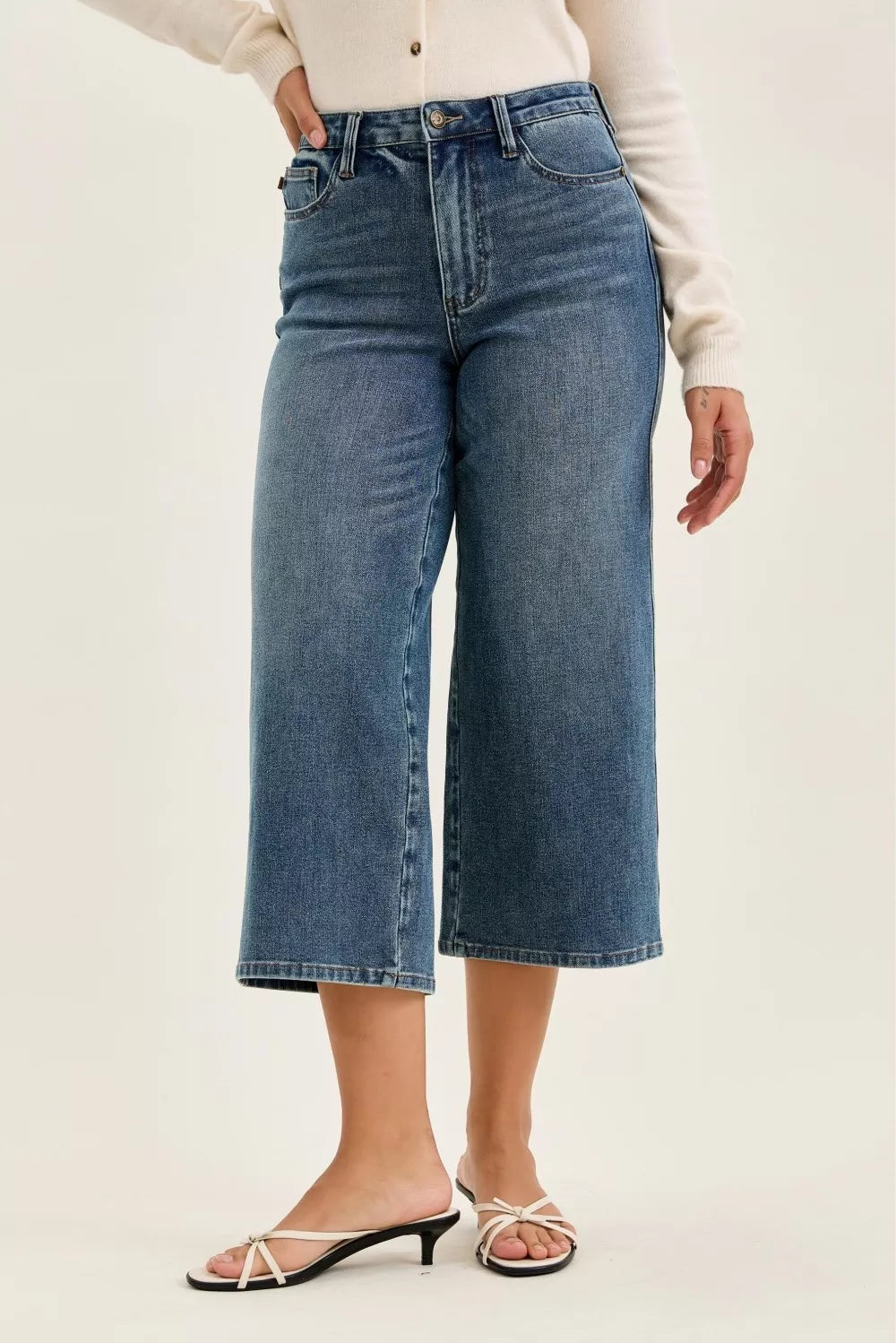 Judy Blue High Waist "dottie" Wide Crop Md Quarry Fade Jeans MD view 2 (bottom) - judy jeans, judy fade - shop at us.meeeshop