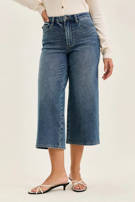 Judy Blue High Waist "dottie" Wide Crop Md Quarry Fade Jeans MD view 2 (bottom) - judy jeans, judy fade - shop at us.meeeshop