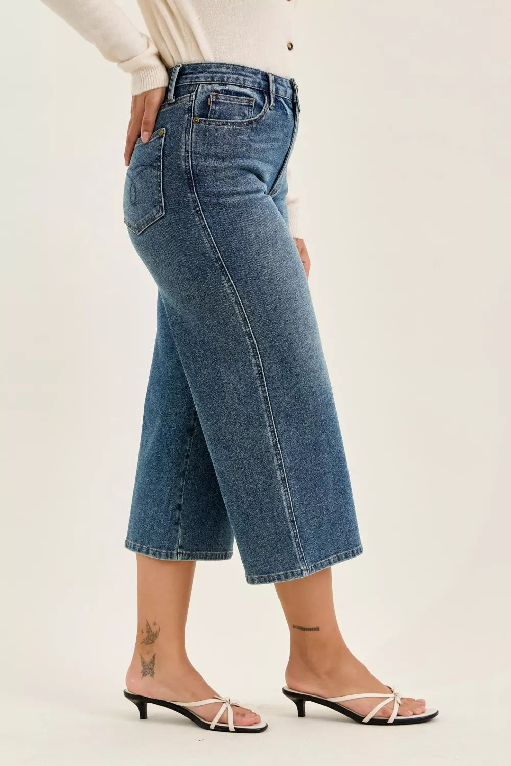 Judy Blue High Waist "dottie" Wide Crop Md Quarry Fade Jeans MD view 3 (bottom) - judy jeans, judy fade - shop at us.meeeshop