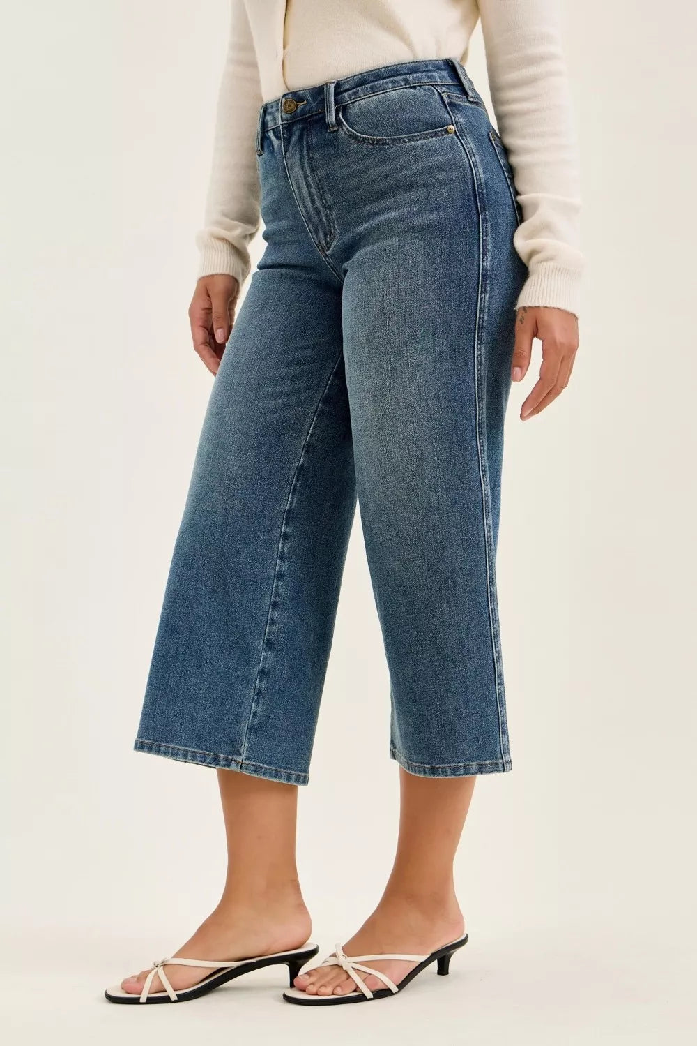 Judy Blue High Waist "dottie" Wide Crop Md Quarry Fade Jeans MD view 4 (bottom) - judy jeans, judy fade - shop at us.meeeshop