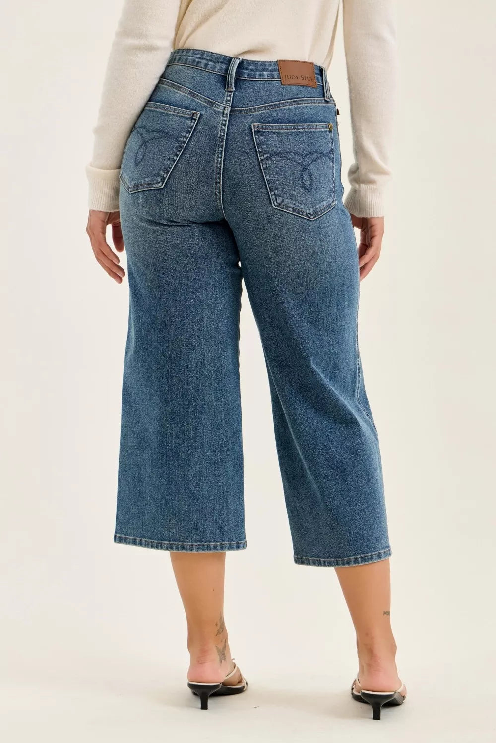 Judy Blue High Waist "dottie" Wide Crop Md Quarry Fade Jeans MD view 5 (bottom) - judy jeans, judy fade - shop at us.meeeshop