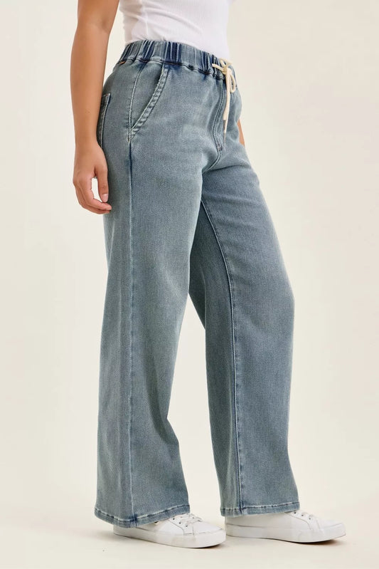 judy blue hight Judy Blue Hight Waist Wilhelmina Baggy Jeans with Md Aged Stone Blue Wash view 2 (bottom) - shop at us.meeesh