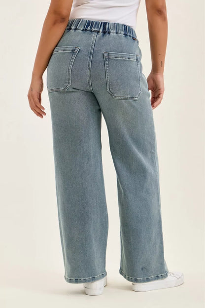 judy blue hight Judy Blue Hight Waist Wilhelmina Baggy Jeans with Md Aged Stone Blue Wash view 4 (bottom) - shop at us.meeesh