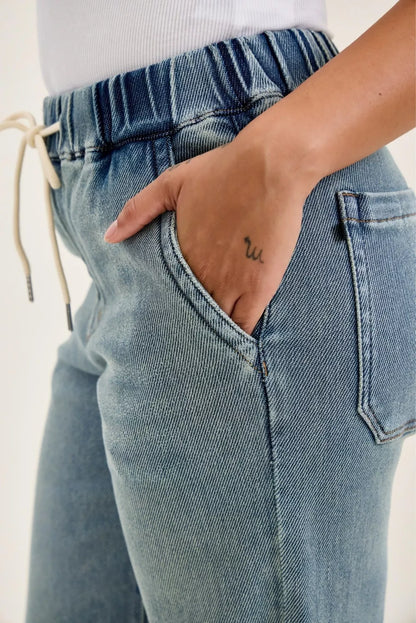 judy blue hight Judy Blue Hight Waist Wilhelmina Baggy Jeans with Md Aged Stone Blue Wash view 5 (bottom) - shop at us.meeesh