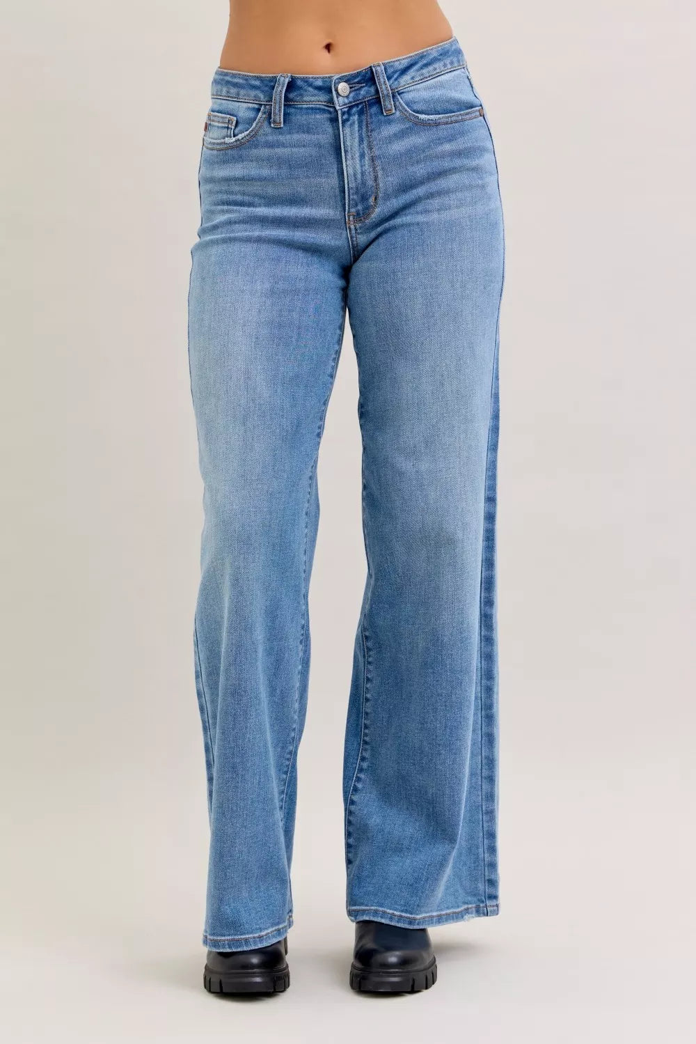 Judy Blue Mid Rise Retro Wide Leg Jeans MD view 2 (bottom) - judy jeans, judy leg jeans, judy blue mid  - shop at us.meeeshop