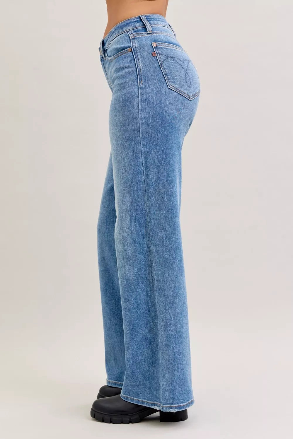 Judy Blue Mid Rise Retro Wide Leg Jeans MD view 4 (bottom) - judy jeans, judy leg jeans, judy blue mid  - shop at us.meeeshop