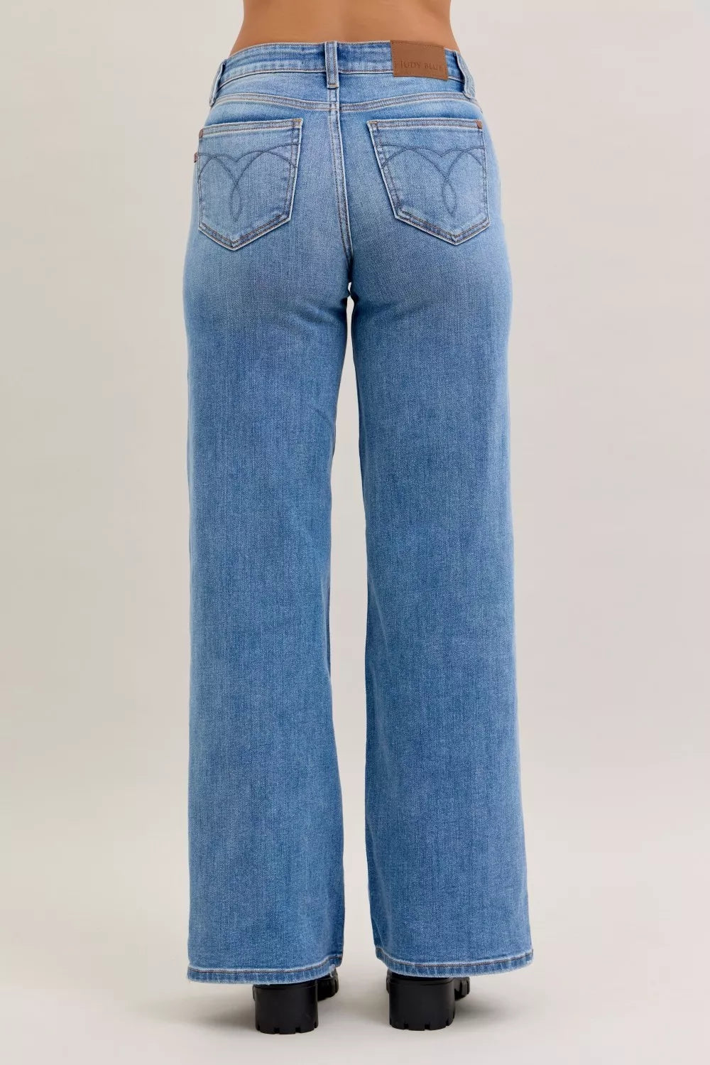 Judy Blue Mid Rise Retro Wide Leg Jeans MD view 5 (bottom) - judy jeans, judy leg jeans, judy blue mid  - shop at us.meeeshop