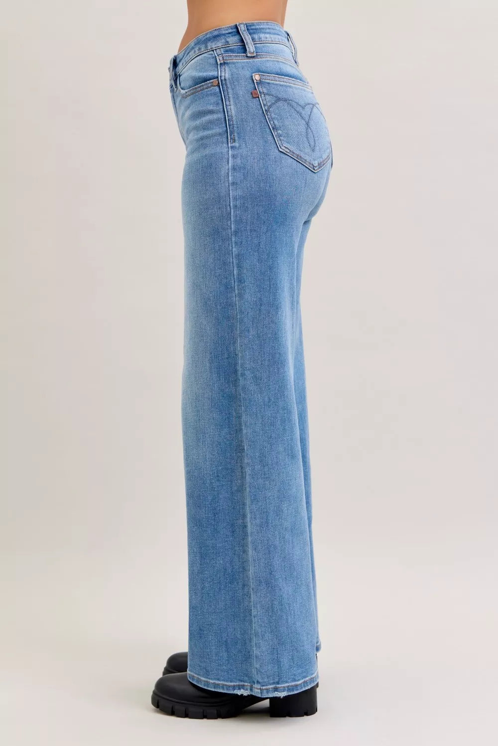Judy Blue Mid Rise Retro Wide Leg Jeans MD view 6 (bottom) - judy jeans, judy leg jeans, judy blue mid  - shop at us.meeeshop