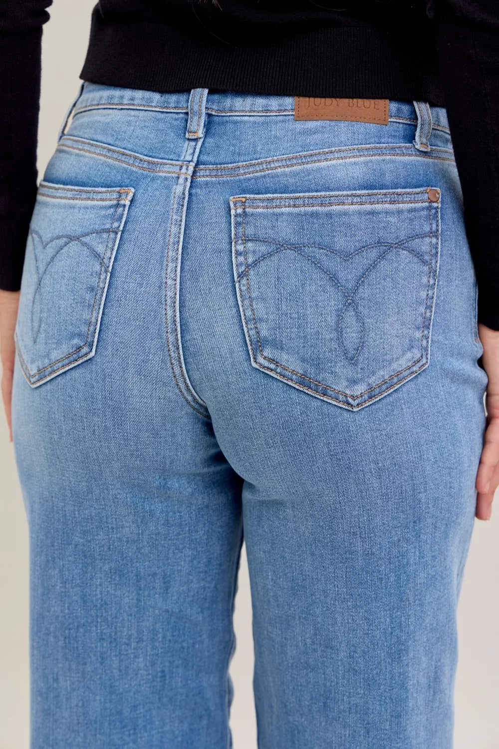 Judy Blue Mid Rise Retro Wide Leg Jeans MD view 7 (bottom) - judy jeans, judy leg jeans, judy blue mid  - shop at us.meeeshop