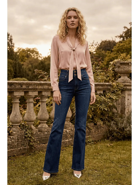 Julia Double Button High Rise Bootcut Jeans in 1 (24) - High-Waisted (bottom)