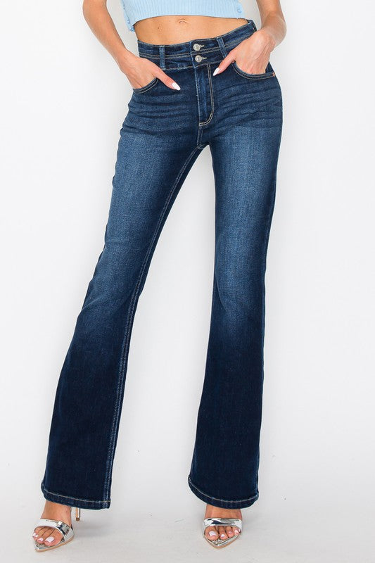 Julia Double Button High Rise Bootcut Jeans in 5 (26) view 3 - High-Waisted (bottom)