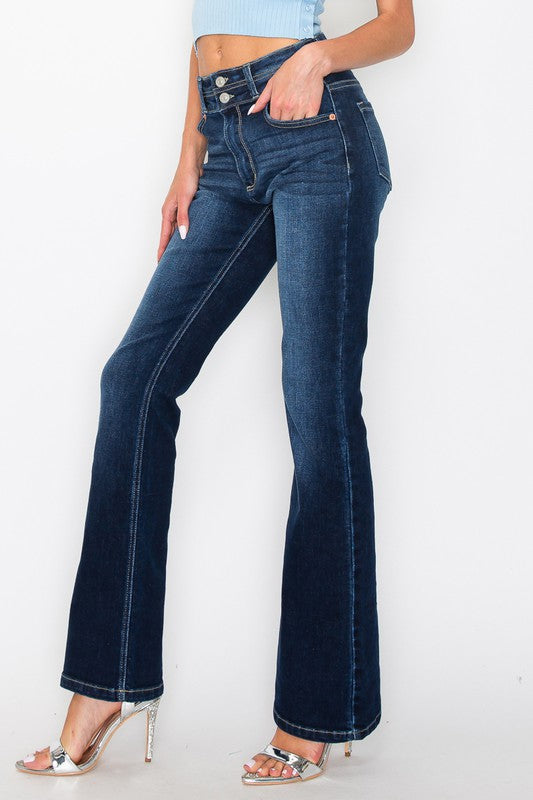 Julia Double Button High Rise Bootcut Jeans in 7 (27) view 4 - High-Waisted (bottom)