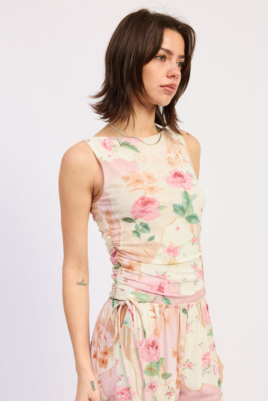 Julie Fitted Top in Ivory Rose Pink view 2