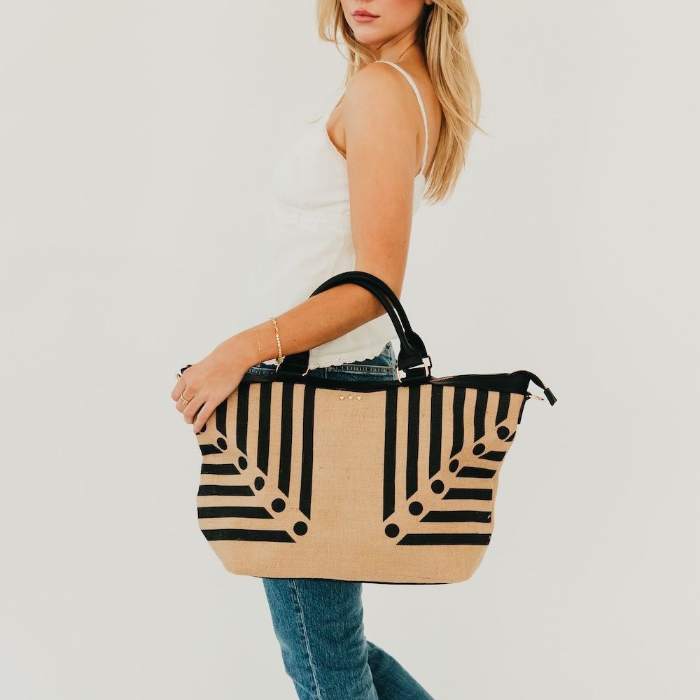 June Jute Tote Bag in Stripe Black - Bag Tote