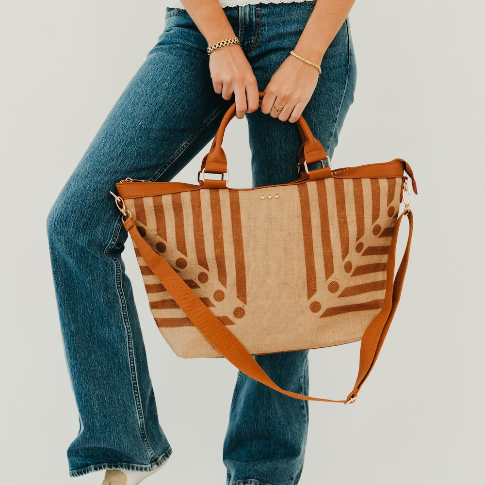 June Jute Tote Bag in Stripe Brown view 2 - Bag Tote