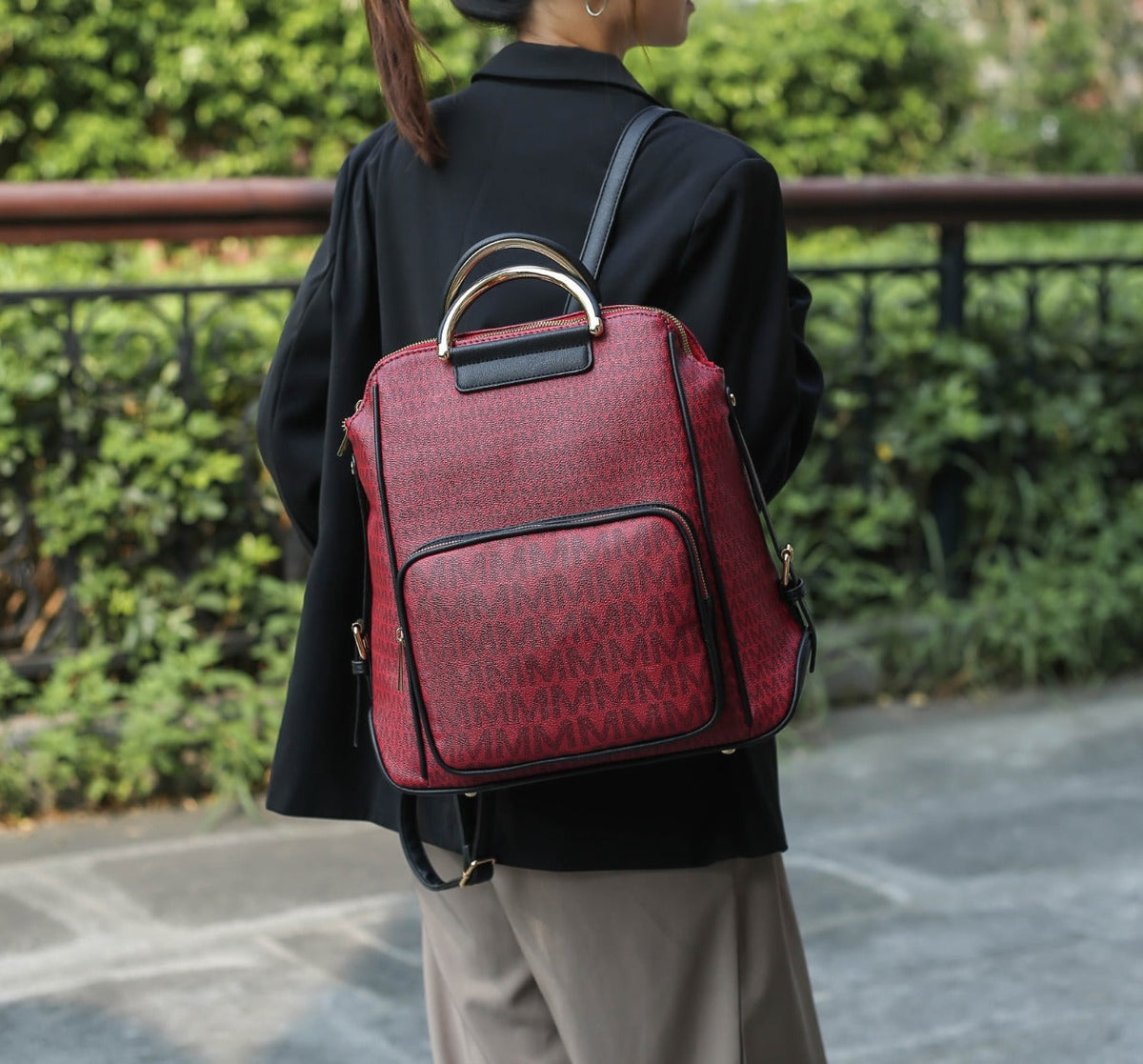 June Signature Backpack Handbag in Black view 2
