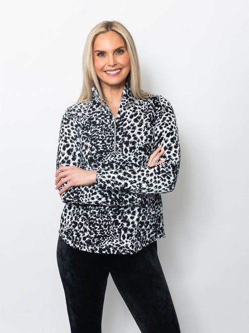 Jungle Jacquard Quarter Zip Neck Top Jungle (top) - zip top, quarter zip top - shop at us.meeeshop