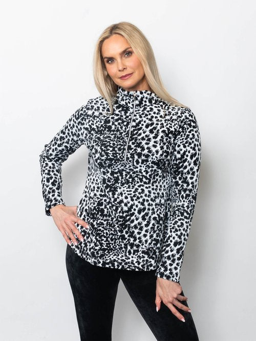 Jungle Jacquard Quarter Zip Neck Top Jungle view 2 (top) - zip top, quarter zip top - shop at us.meeeshop