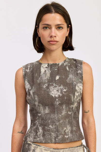 Kalani Top in Washed Denim - Kalani Top Crochet