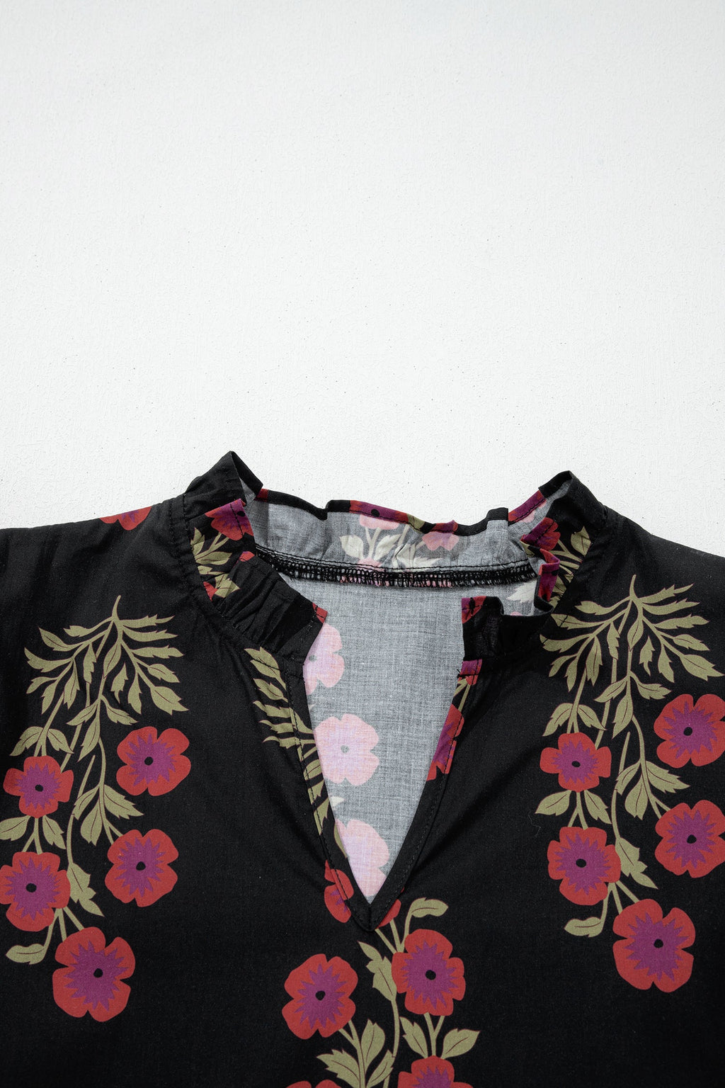 Kali Floral Short Bubble Sleeve Tiered Maxi Dress - Black view 5 (dress) - kali uchis floral dress, boh - shop at us.meeeshop