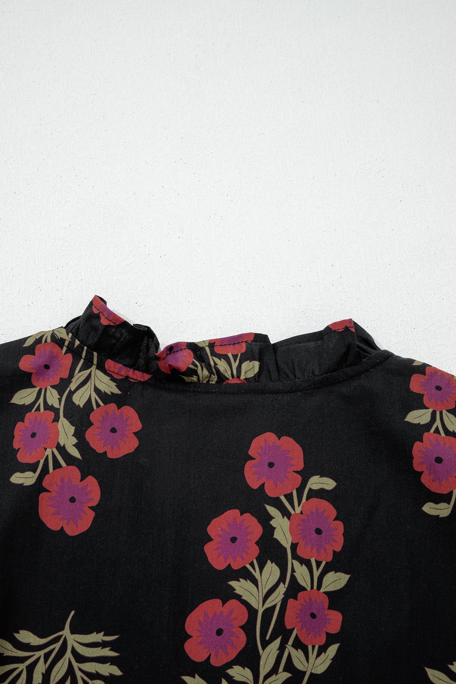 Kali Floral Short Bubble Sleeve Tiered Maxi Dress - Black view 6 (dress) - kali uchis floral dress, boh - shop at us.meeeshop