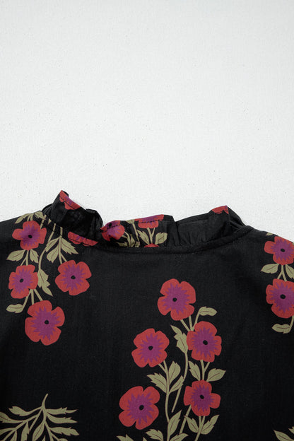 kali floral short Kali Floral Short Bubble Sleeve Tiered Maxi Dress - Black view 6 (dress) - shop at us.meeeshop